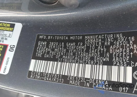 2017 Toyota Corolla Le z USA, uszkodzony, nr VIN 2T1BURHE2HC768730